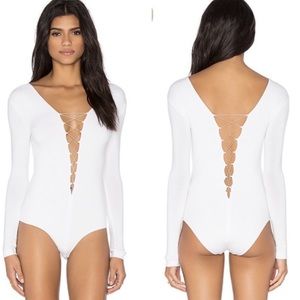 T by Alexander Wang Lace Up Bodysuit in White